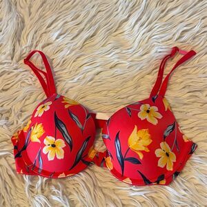 Victoria's Secret PINK Push-Up Bra 34B Red Yellow Floral Print